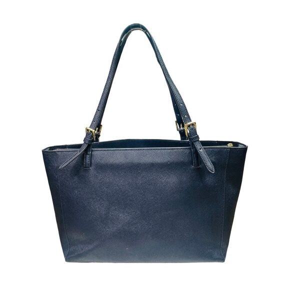 Tory Burch Large Robinson Leather Tote Bag - Navy - 14.5” x 11.25” x 4.5” - Picture 9 of 13